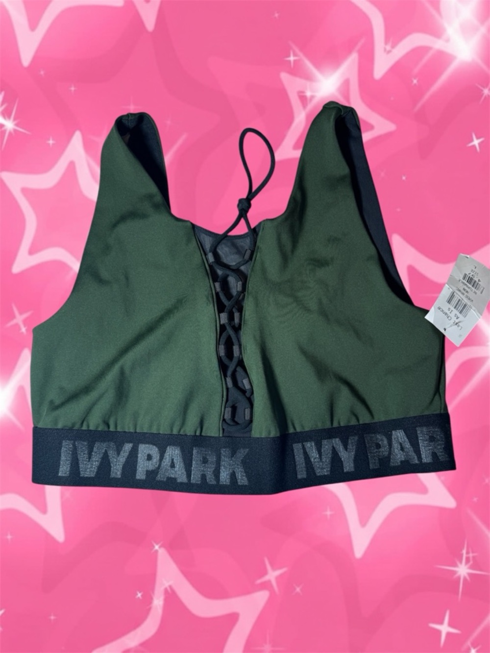 IVY PARK Olive & Black Lace-Up Bralette Sports Bra